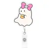 Porta-insignia retráctil de acrílico con diseño de fantasma de Halloween, lindo personaje de dibujos animados, colgante lindo, decoración de placa de nombre de oficina
