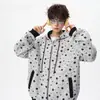 Moletom com capuz estampado de estrela estilo high street americano para homens e mulheres, design de outono resistente, cardigã com zíper, jaqueta nicho de corte solto