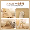Placa arranhadora de gato e cama de gato combinadas, durável e sem soltar pelos, árvore de gato de madeira maciça, economizadora de espaço, com tapete de sisal e arranhador de gato, suprimentos para animais de estimação