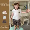 Conjunto de Verão Duas Peças para Meninos, Conjunto Fashion de Shorts Xadrez sem Mangas com Bolinhas, Roupa Estilosa de Verão Estilo Coreano para Bebês Meninos