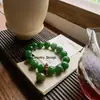 Novo Bracelete Retro de Moda Estilo Chinês Simples Versátil com Contas Redondas Verdes, Nicho de Luxo Leve com Sensação de Alto Padrão, Presente para Amigas