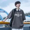 Camiseta Masculina Pesada de Manga Curta para o Verão, Nova Tendência Estilo Americano Caimento Solto para Adolescentes