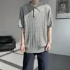 Camisa Polo Negra de Manga Corta Estilo Old Money para Hombre, Camiseta de Punto Henley de Seda Helada para Verano, Holgada, Casual, Transpirable, Manga Media