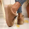 Zapatos de algodón de lana nuevos transfronterizos para mujer, suela gruesa, suela de plataforma, lazo, cálidos, con felpa adicional, para exteriores, casuales, slip-on