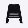 Para Exportación Europea y Americana Transfronteriza Ropa de Mujer Popular en Aliexpress Moda de Otoño Color de Contraste Manga Larga Decoración en Capas Tejido