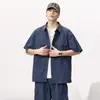 Camisa de Trabajo Retro Americana de Verano 2024 para Hombre, Manga Corta, Multibolsillos, Corte Holgado, Camisa Versátil, Top Casual para Exteriores