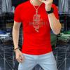 Camiseta de manga corta con cuello redondo para hombre, diseño de dragón con diamantes de imitación, de algodón mercerizado, cómoda, transpirable, de corte entallado y media manga.