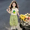 Conjunto de Verano para Niñas de Manga Corta Elegante y a la Moda Nuevo Modelo 2026 para Niños Pequeños de 3-5 Años Camiseta Pantalones Finos Florales para Niños
