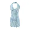 Vestido Corto de Verano Nuevo Estilo Retro Francés de Resort con Lunares, Cuello Halter en V, Cintura Ceñida, Plisado, Corte Ajustado, Estilo Hot Girl