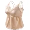 Nova camisola térmica de renda francesa escovada para outono e inverno para mulheres, cetim respirável sexy com decote V, bojos e lindo design nas costas