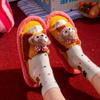 Zapatillas de Algodón Dopamina Otoño e Invierno Muñeco de Dibujos Animados Lindo Combinación de Colores Antideslizantes Transpirables para el Hogar Interior y Exterior para Mujer
