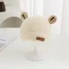 Gorro de punto tridimensional de dibujos animados con orejas pequeñas, gorro simple de punto sin vuelta con borde enrollado, versátil estilo coreano para otoño e invierno