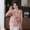 Novo Estilo Chinês Verão 2025 Nova Camiseta para Mães Camisa de Chiffon de Verão para Mulheres de Meia-idade e Idosas Blusa Feminina de Meia-idade