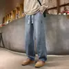 Colección nueva otoño/invierno transfronteriza: Pantalones vaqueros de estilo americano, modernos, de corte holgado, versátiles, de pierna recta, de pierna ancha, forrados de felpa para hombre, pantalones casuales elásticos