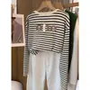 Camiseta de Manga Larga con Cuello Redondo, de Algodón Puro, Hombro Recto y Rayas, Nueva para 2026, para Mujer, Top Elegante y Versátil, Camiseta Básica para Otoño