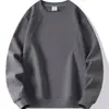 Sudadera de Otoño e Invierno para Hombre de Moda Cuello Redondo Americano Pulóver Holgado Casual Estilo Japonés Color Sólido Forro Polar Grueso Versátil Camiseta