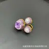 Anillo de Plata con Amatista Cruda Incrustada y Perla, Moderno y Personalizado, Nicho de Segunda Mano, Lujo Ligero, Joyería de Diamante de Punto de Gama Alta