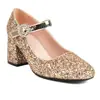 Zapatos individuales zapatos cabeza redonda gruesos casuales hebilla nuevo comercio exterior Mary Jane zapatos de mujer tacón alto zapatos brogue lentejuelas escenario