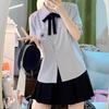 Conjunto JK de Manga Curta Branco Azul Bordado Original Estilo Colegial Uniforme Bordado Camisa de Verão Conjunto de Três Peças Uniforme JK