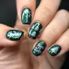 Uñas Postizas Usables de Lujo Ligero Verde con Brillo Fino para Navidad, Uñas Postizas Pintadas a Mano con Arte de Uñas Festival del Cedro, Uñas Postizas Usables al por Mayor