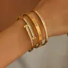 Pulseira de Aço Titânio Zircônias Studs Meninas Não Desbota Abridora Joia Galvanoplastia a Vácuo Antidesgaste Conjunto de Três Peças 316L