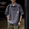 Verano Estilo Americano Peso Pesado Lavado Vintage Polo de Manga Corta Camisa de Moda de Marca Perfil Suelta Estilo Japonés Camiseta de Moda para Hombre
