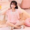 Pijama feminino de verão, manga curta, shorts finos, desenho animado, estilo ocidental, roupas de casa de duas peças para mães, para crianças de médio e grande porte