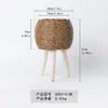 Suporte de Flores de Rattan Sintético para Interior com Suporte Triangular, Recipiente Criativo de Palha para Suculentas de Mesa, Vaso de Palha Tecida para Escritório