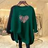Camiseta de Algodón de Largo Medio y Manga Larga con Estampado para Mujer 100.00kg niña gordita Primavera y Otoño Suelta Ajustada Interior y Exterior Combinación Total Top