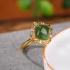 Anillo de plata de ley Yilu S925 chapado en oro con rombos de jade Hetian, estilo retro, combinable, ligero y de lujo.