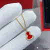 Collar de Calabaza Kirin de Oro de 18 Quilates para Mujer Au750 Oro Rosa Ágata Roja Jade Natural Diamante Colgante Collar para Clavícula