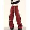 [Exclusivo para el Sudeste Asiático] Pantalones Rectos de Pierna Ancha con Contraste Estilo Americano High Street Pantalones de Baile Callejero Retro Hip-hop para Mujer