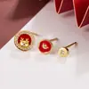 Nuevos Pendientes de Estilo Chino para el Año del Dragón, Pequeños y Delicados, Adecuados para Usar Durante el Año Nuevo, con un Estilo Chino Tradicional, Rojos y Festivos, Simples y Elegantes