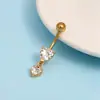 Joyería para piercing con incrustación de circonita, barra de acero inoxidable, accesorios de cobre, base de rosca externa giratoria, adorno para ombligo