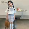Yojia2024 Coleção Verão 3ª Onda Meninas Nova Moda Coreana Camiseta Manga Curta Infantil Roupa Saia