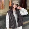 Colete Acolchoado de Algodão com Capuz em Couro PU para Armazém de Inverno 2026, Casaco de Couro Acolchoado Grosso Solto, Roupa de Exterior Casual para Mulheres