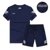 Traje Esportivo Respirável Confortável de Verão Masculino Manga Curta Shorts Futebol Casual Corrida Roupa de Duas Peças Seda Gelada 1908