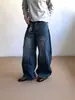 Pantalones vaqueros de estilo retro americano transfronterizos con botones, dobladillo curvo para hombre, pantalones largos holgados y casuales de verano con botones