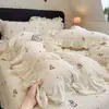 Nuevo Estilo de Encaje Gato Perezoso Terciopelo Tejido Leche Terciopelo Juego de Cuatro Piezas Colcha Engrosada con Encaje Cubierta de Cama Estilo Juego de Cuatro Piezas