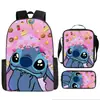 2024 Nueva Mochila Escolar de Stitch Set de Tres Piezas de Stitch Mochila con Dibujos Animados Impresos para Estudiante de Primaria Bolso de Hombro Estuche para Lápices traje