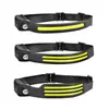 Linterna frontal tipo cob con sensor de movimiento para comercio exterior, Luz para ciclismo de exterior, Luz para correr de noche con carga USB, Luz portátil LED de alto brillo