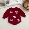 Nuevo Body de Punto de Algodón 100% para Niñas, Temporada Primavera y Otoño, En Stock, con Lazo 3D, Manga Larga, Traje Dulce Diario para Gatear