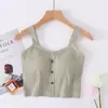 Venta al por mayor del fabricante Nueva Camisola de Algodón para Primavera y Verano con Copas, Top Corto de Tirantes Anchos Abotonado para Mujer
