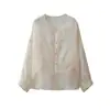 Cardigan de Organza de Seda de Morera 100% Ligeramente Translúcido con Patrón Oscuro para Mujer, Top Transpirable de Verano para Protección Solar