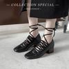 Nuevos Zapatos de Ballet de Diseño de Nicho Verano 2025 con Correas, Punta Cuadrada Retro, Tacón Grueso, Boca Baja Zapatos de Salón para Mujer