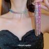 Collar con pendientes de diamantes de colores transfronterizos, dos piezas, cadena de clavícula de lujo ligera, joyería versátil de alta gama para mujer