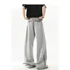 Pantalones grises de estilo americano con dobladillo curvo para hombre, diseño tie-dye de verano, pierna ancha recta hasta el suelo, pants deportivos, estilo japonés