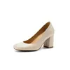 Zapatos de tacón alto gruesos de punta redonda, color rosa suave y boca poco profunda, moda urbana, estilo simple para el trabajo, completamente de cuero por dentro y por fuera, Zapatos de mujer