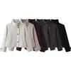 Ropa Europea y Americana Transfronteriza para Mujer AliExpress Venta Caliente Moda Francesa Casual Chaqueta Corta con Cuello Alto Blanco Rojo Vino