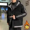 Jaqueta Masculina Acolchoada de Algodão com Capuz Espessa para Outono e Inverno Cor Sólida Novo Casaco de Algodão Quente Solto Masculino Roupas Masculinas